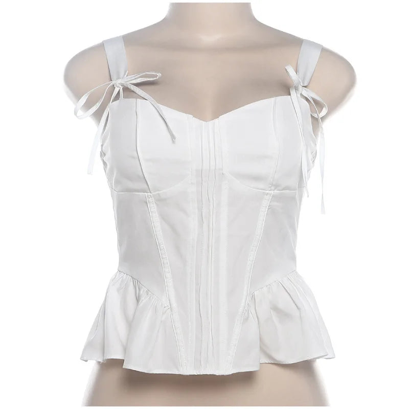 Camis Tops- Elegant White Peplum Corset Top- - Pekosa Women Fashion