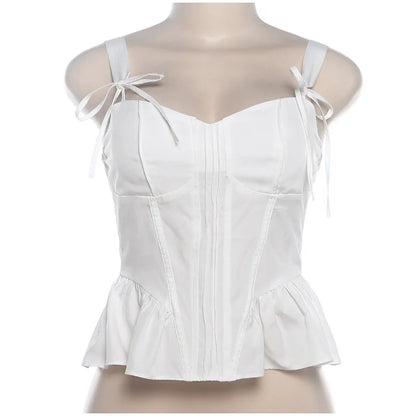 Camis Tops- Elegant White Peplum Corset Top- - Pekosa Women Fashion