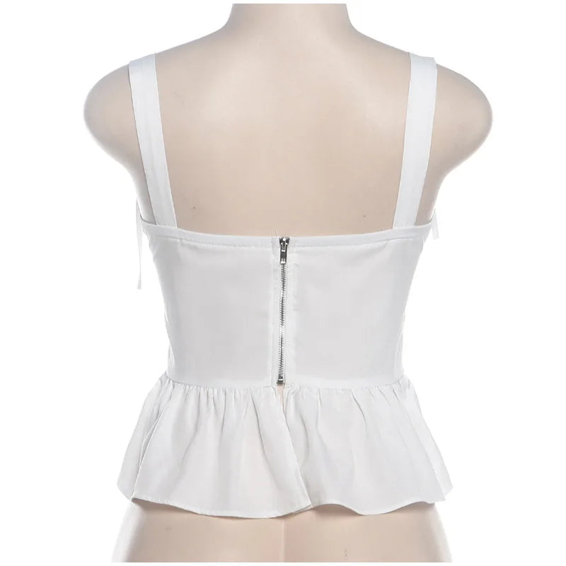 Camis Tops- Elegant White Peplum Corset Top- - Pekosa Women Fashion