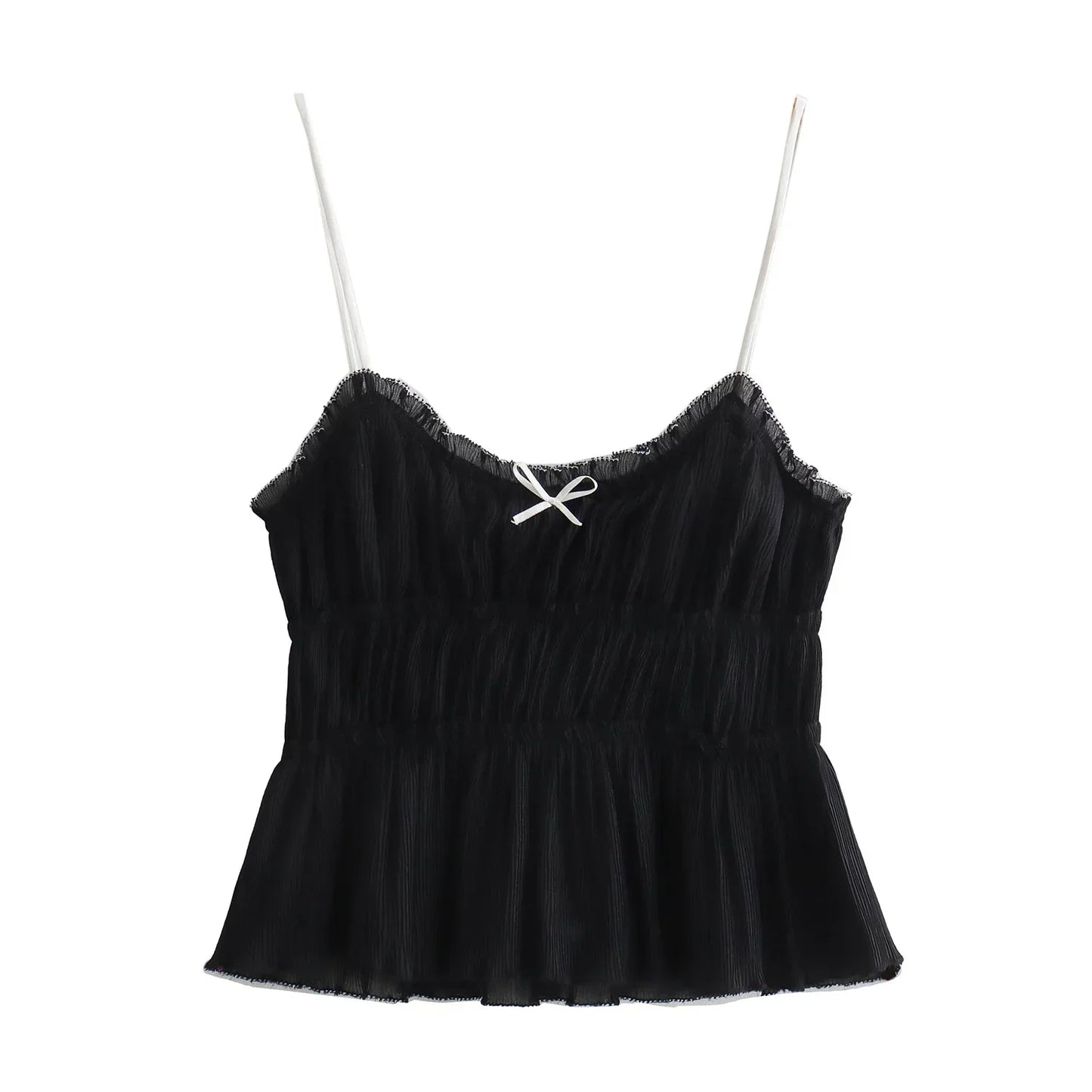 Camis Tops- Ruffled Peplum Cami Top- Black- Chuzko Women Clothing