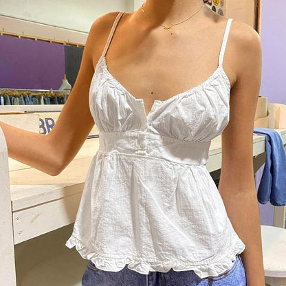 Einfarbiges Camisole-Top im Sommerstil mit Schößchen für Damen