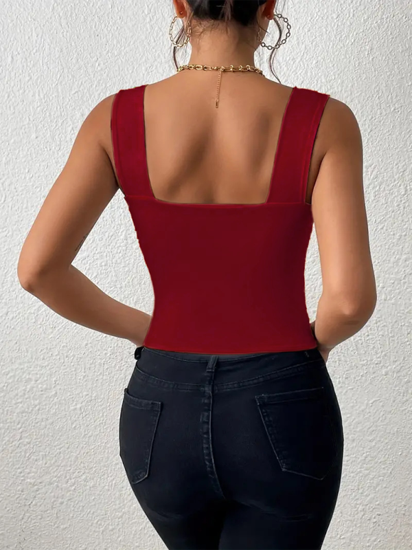 Haut court caraco à col carré coupe slim essentiel pour femmes