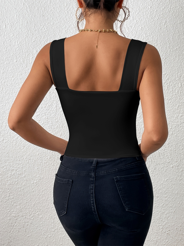 Haut court caraco à col carré coupe slim essentiel pour femmes