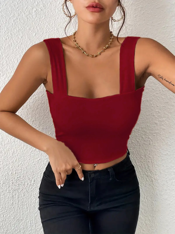 Damen Essential Slim Fit Cami Crop Top mit quadratischem Ausschnitt