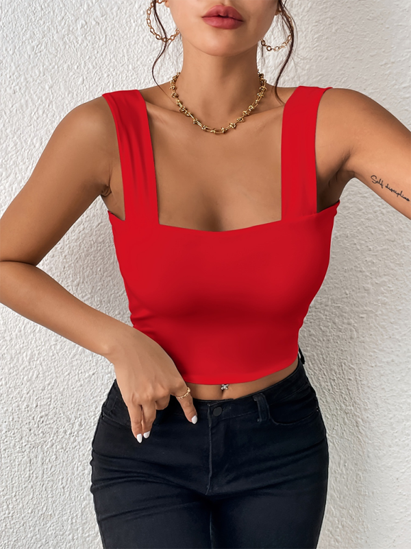 Damen Essential Slim Fit Cami Crop Top mit quadratischem Ausschnitt