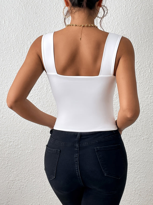 Damen Essential Slim Fit Cami Crop Top mit quadratischem Ausschnitt