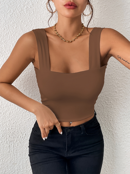 Women's Essential Slim Fit Square Neck Cami Crop Top