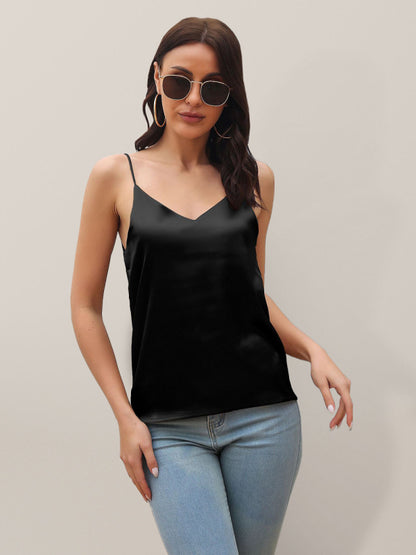 Camisole Tops - Slim Fit V-neck Satin Camisole Top