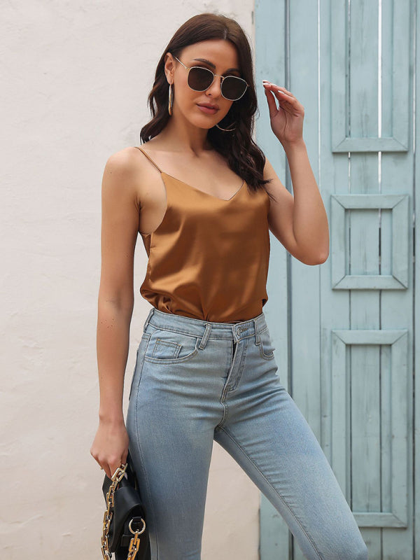 Camisole Tops - Slim Fit V-neck Satin Camisole Top