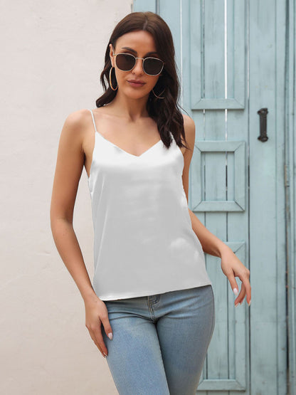 Camisole Tops - Slim Fit V-neck Satin Camisole Top