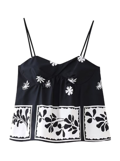 Camisoles - Black & White Cami Floral Top for Women