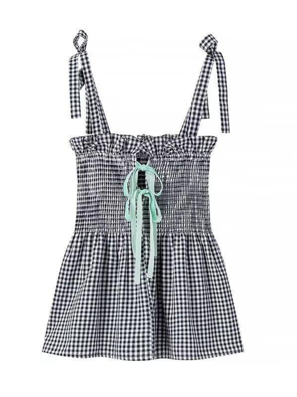 Camisole péplum à carreaux vichy Country pour femme