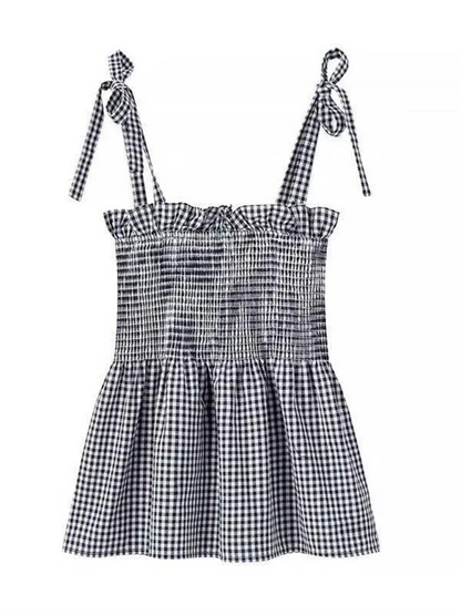 Country Gingham Plaid Tie-Shoulder Peplum Camisole for Women