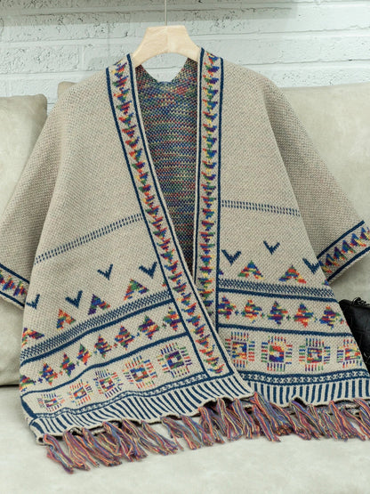 Capes- Tribal-Inspired Cozy Cape for Chilly Evenings- Apricot- Pekosa Women Fashion