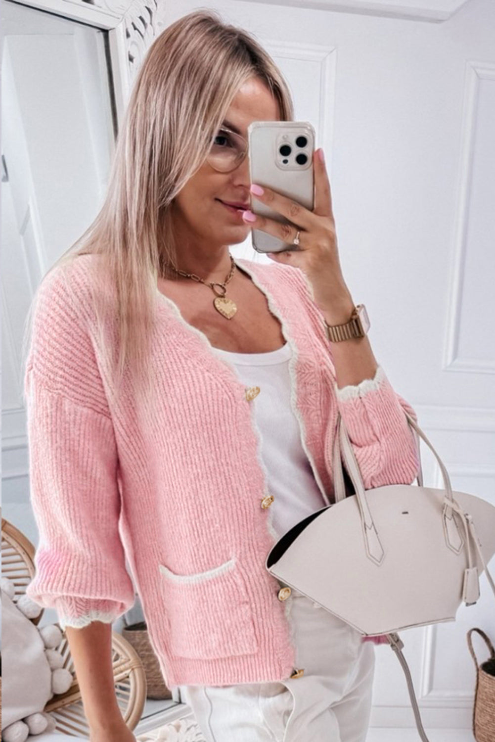 Cardigans - Buttoned Knitwear Scalloped Cardigan