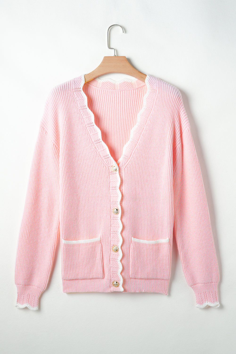 Cardigans - Buttoned Knitwear Scalloped Cardigan