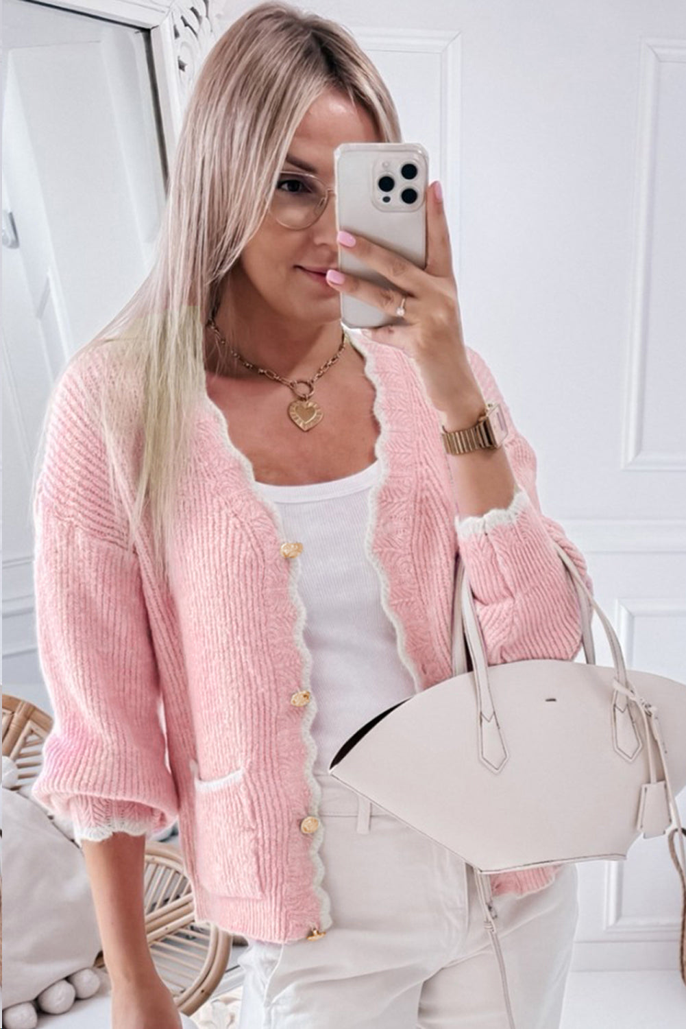 Cardigans - Buttoned Knitwear Scalloped Cardigan