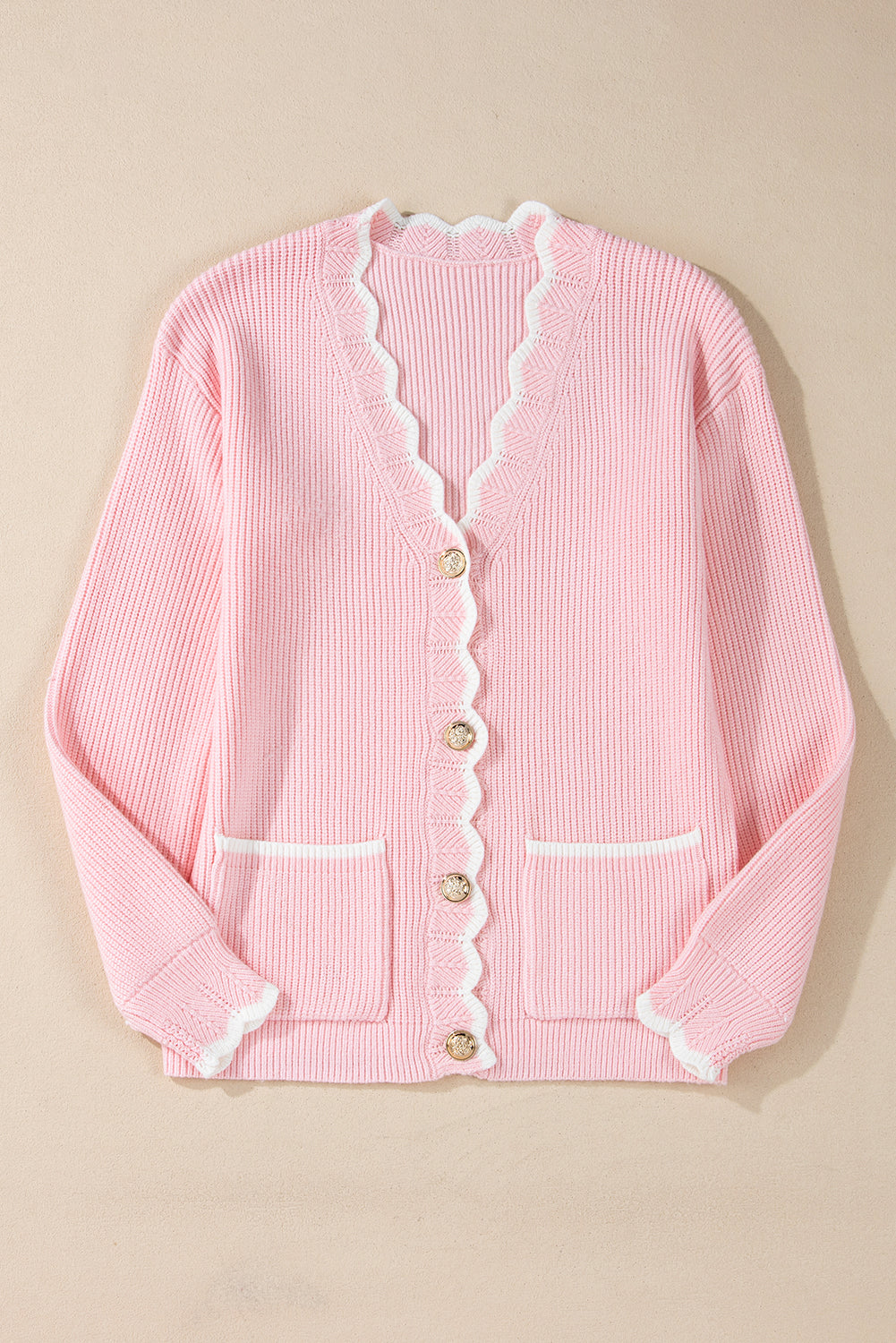 Cardigans - Buttoned Knitwear Scalloped Cardigan