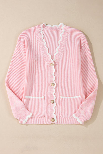 Cardigans - Buttoned Knitwear Scalloped Cardigan