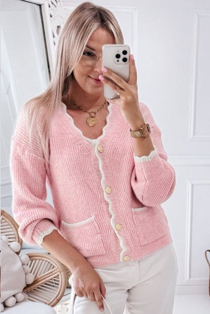 Cardigans - Buttoned Knitwear Scalloped Cardigan