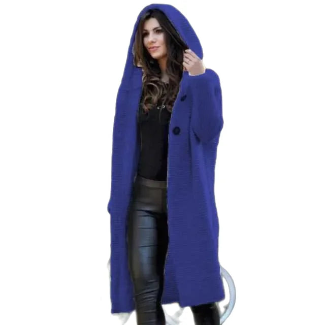 Cardigans - Casual Hooded Duster Cardigan Cape