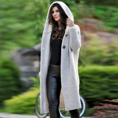 Cardigans - Casual Hooded Duster Cardigan Cape