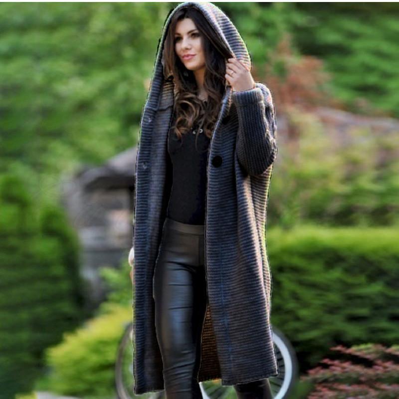 Cardigans - Casual Hooded Duster Cardigan Cape