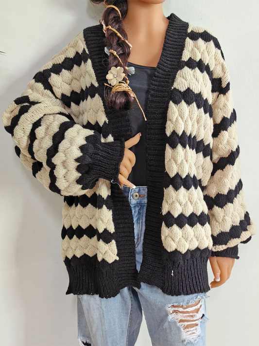 Cardigans - Chunky Geo Knit Cardigan Open-Front Sweater