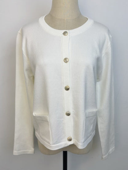 Cardigans - Classic Striped Cardigan Sweater with Golden Buttons