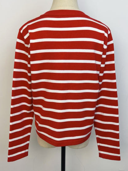 Cardigans - Classic Striped Cardigan Sweater with Golden Buttons