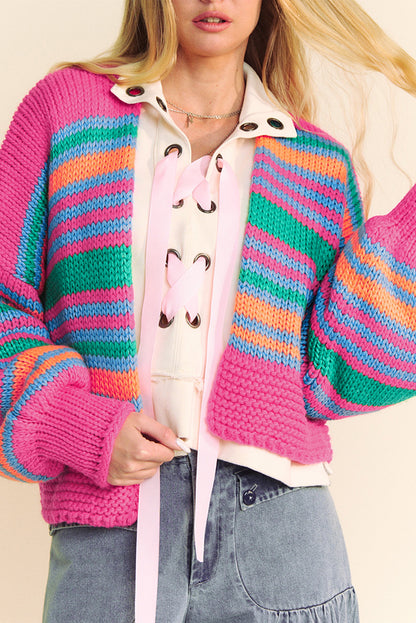 Cardigans - Colorful Striped Cozy Knit Open Cardigan