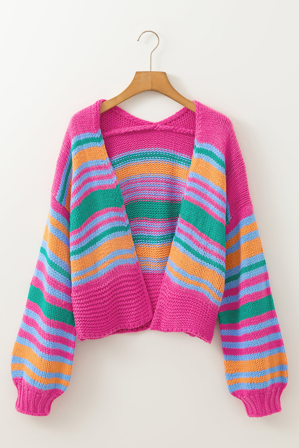 Cardigans - Colorful Striped Cozy Knit Open Cardigan