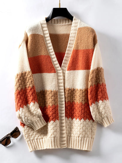 Cardigans- Cozy Color-Block Waffle Knit Cardigan for Women- - Pekosa Women Fashion