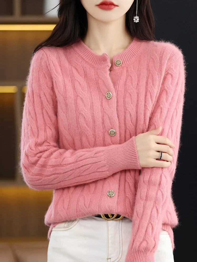 Cardigans - Elegant Cable Knit Cashmere Cardigan