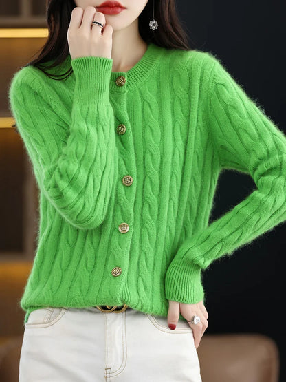 Cardigans - Elegant Cable Knit Cashmere Cardigan