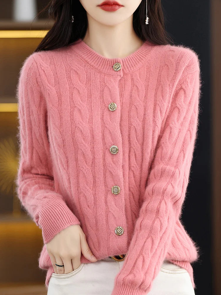 Cardigans - Elegant Cable Knit Cashmere Cardigan