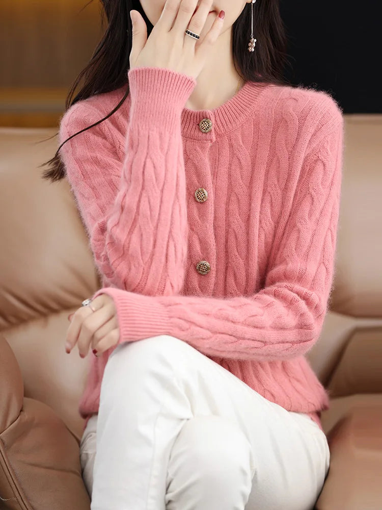 Cardigans - Elegant Cable Knit Cashmere Cardigan