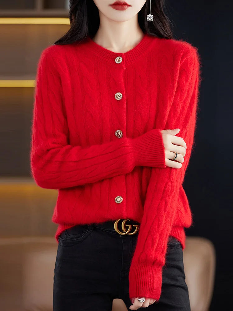 Cardigans - Elegant Cable Knit Cashmere Cardigan