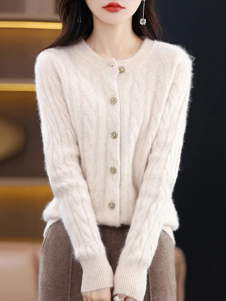 Cardigans - Elegant Cable Knit Cashmere Cardigan