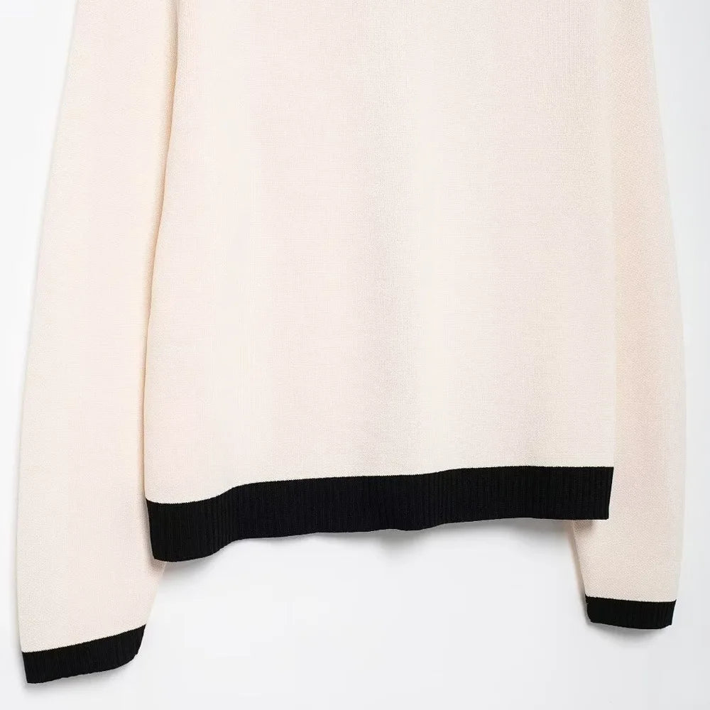 Cardigans - Elegant Office-Wear Cardigan Contrast Knit Sweater