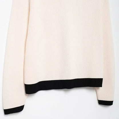 Cardigans - Elegant Office-Wear Cardigan Contrast Knit Sweater