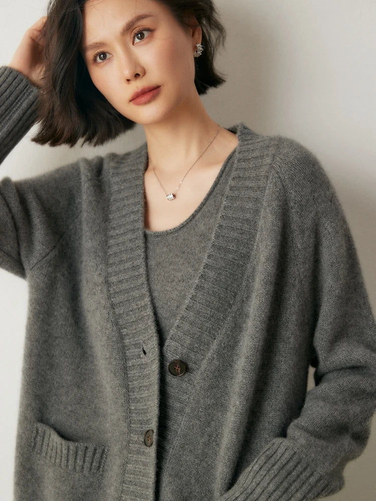 Cardigans - Elegant Winter Pure Cashmere Grandpa Cardigan