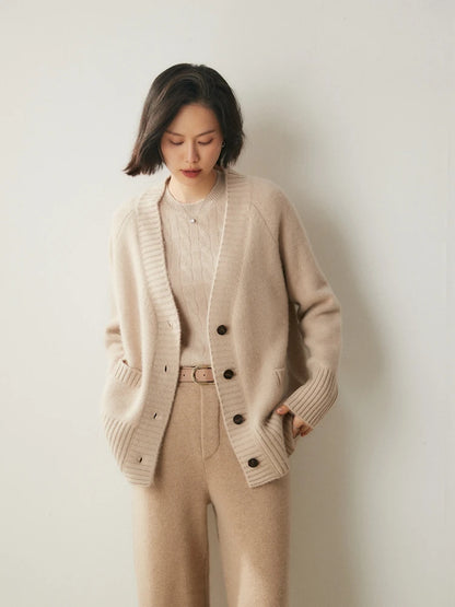 Cardigans - Elegant Winter Pure Cashmere Grandpa Cardigan