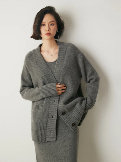 Cardigans - Elegant Winter Pure Cashmere Grandpa Cardigan