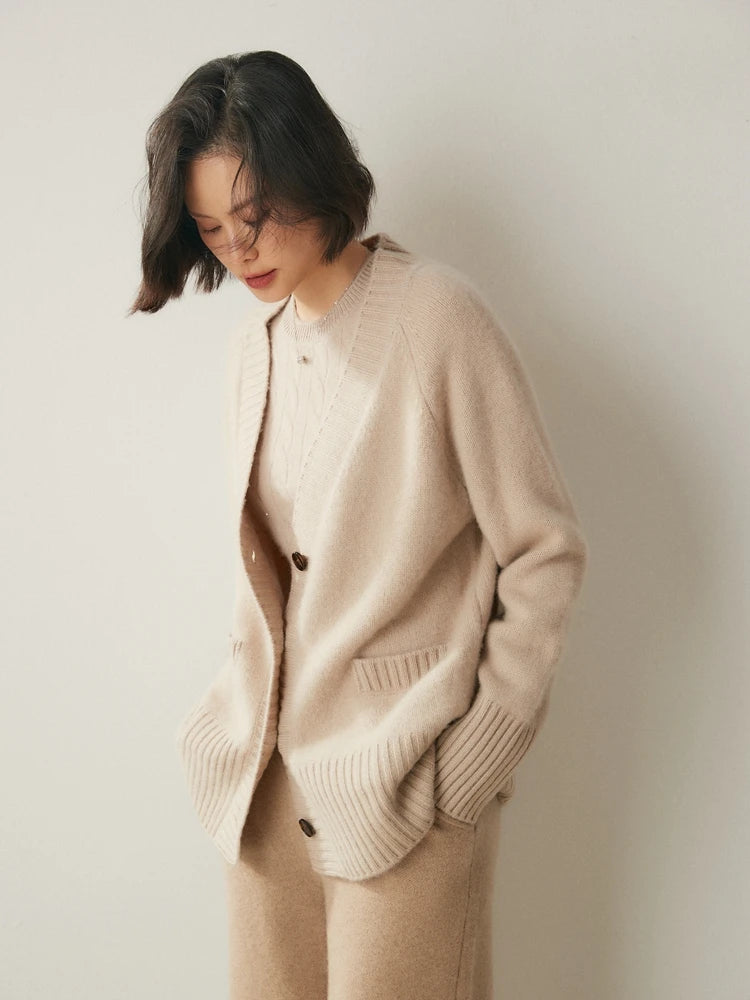 Cardigans - Elegant Winter Pure Cashmere Grandpa Cardigan