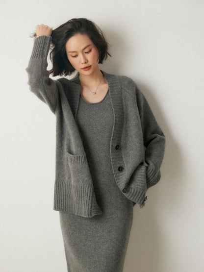 Cardigans - Elegant Winter Pure Cashmere Grandpa Cardigan