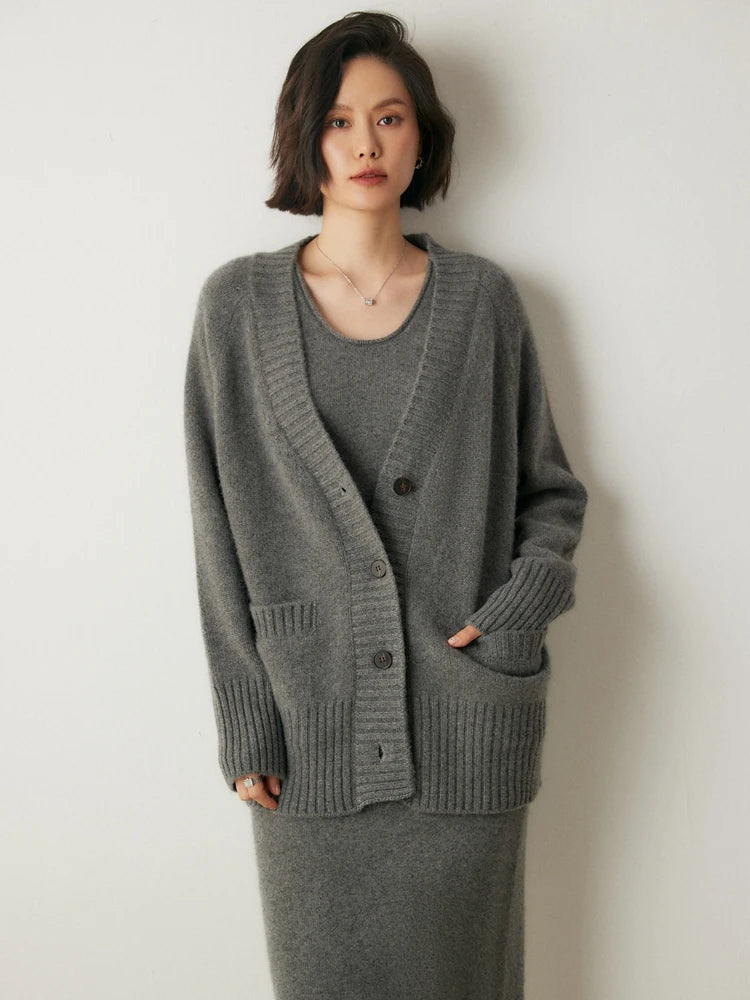 Cardigans - Elegant Winter Pure Cashmere Grandpa Cardigan