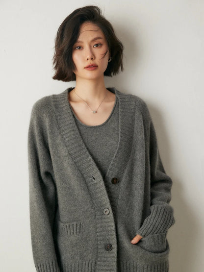 Cardigans - Elegant Winter Pure Cashmere Grandpa Cardigan