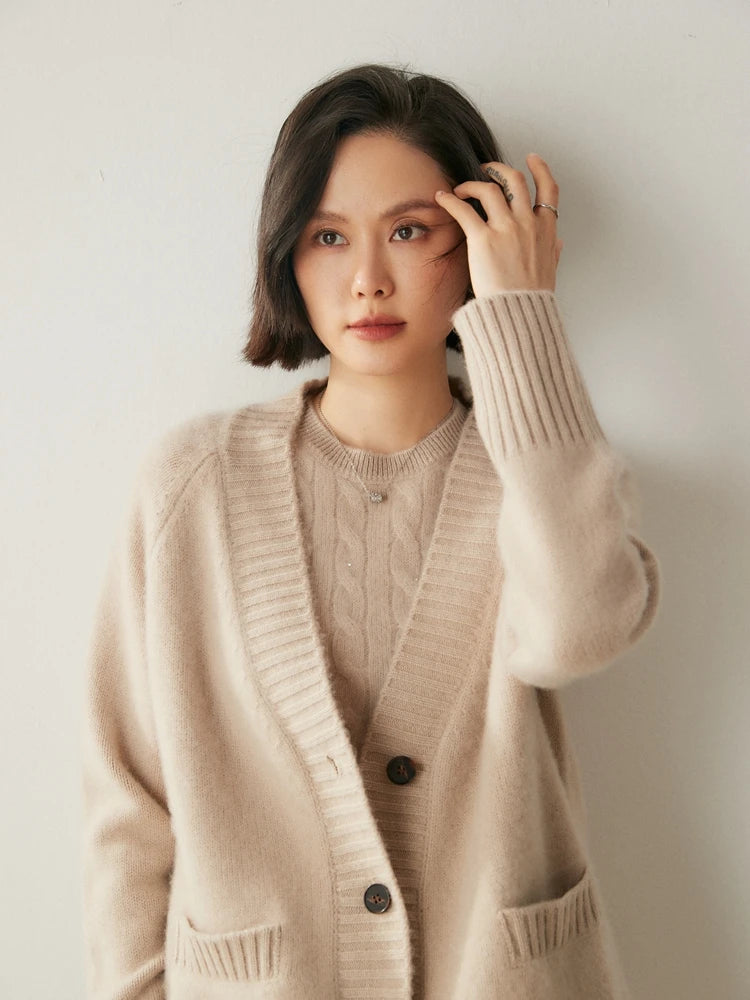 Cardigans - Elegant Winter Pure Cashmere Grandpa Cardigan