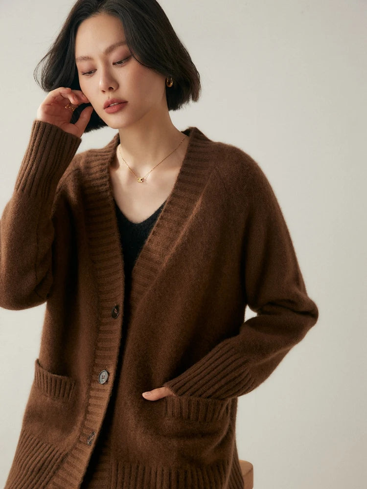 Cardigans - Elegant Winter Pure Cashmere Grandpa Cardigan